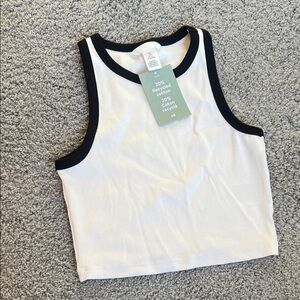 H&M White and Black Crop Ribbed Tank Top